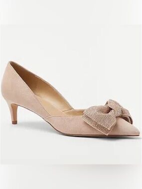 Ann Taylor Pink blush Suede Pointed-Toe Pump with Decorative Bow